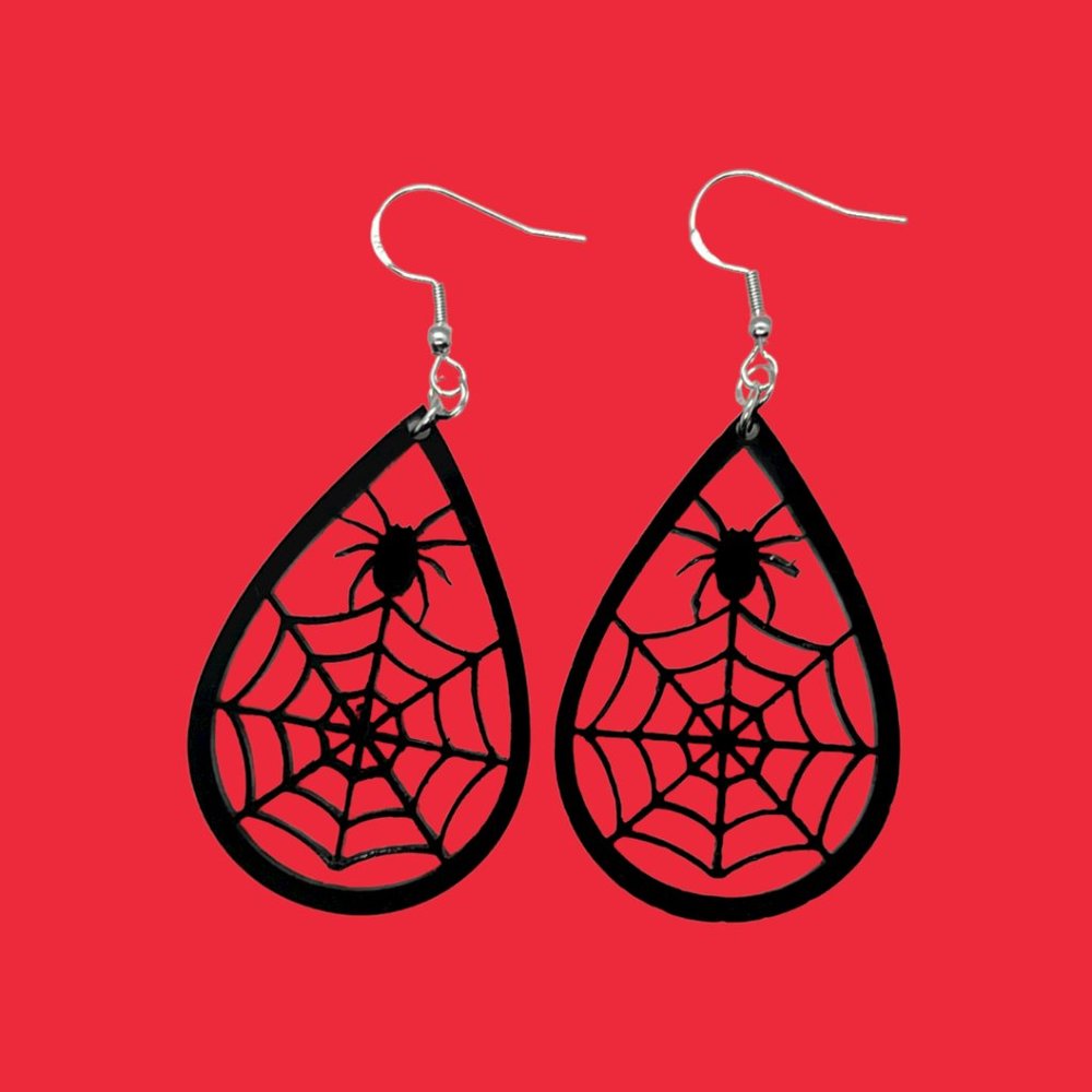 Spider and Web Dangling Earrings